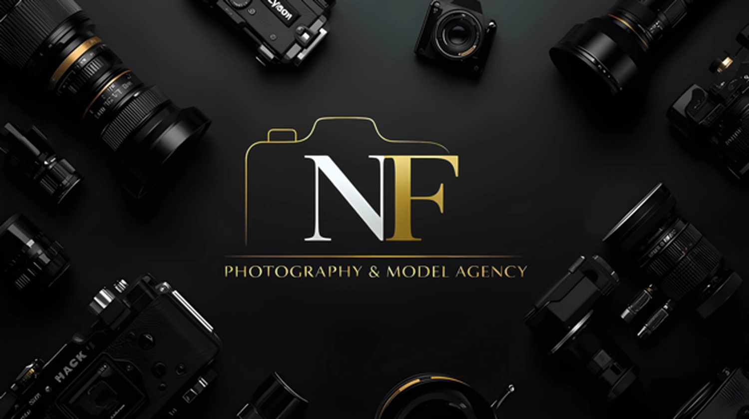NF - Photography & Model Agency - Logo auf Kamerahintergrund